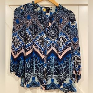 Anthropologie Leifsdottir Blue Geometric Print Silk Blouse